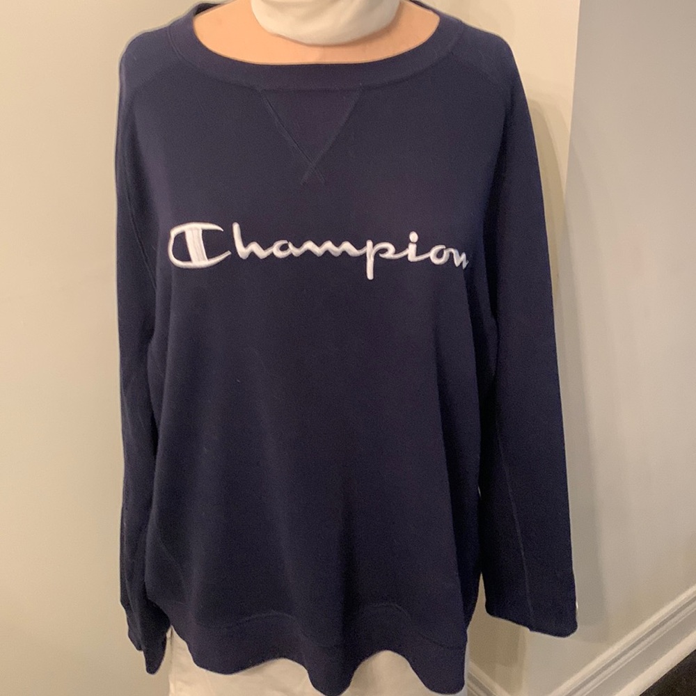 Champion navy French Terry sweatshirt. Lightly worn stitched logo. So cozy